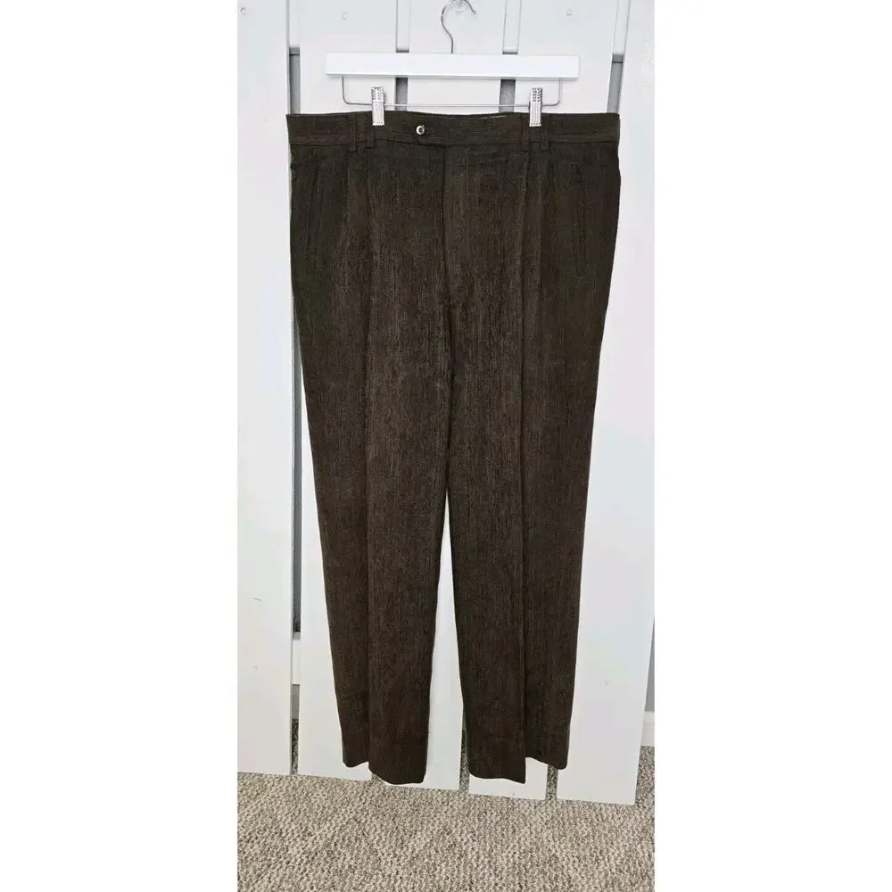 St Croix Lot Corduroy Pleated Wool Blend Dress Pants Men 36x29 Brown Black Italy
